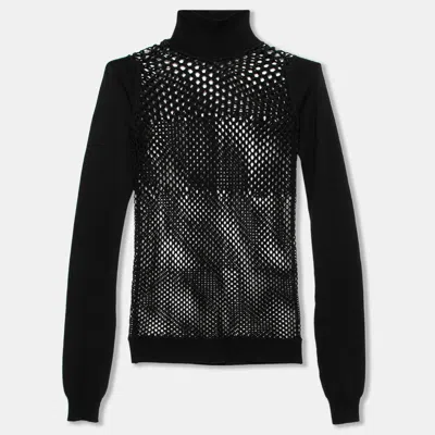 Jean Paul Gaultier Maille Black Patterned Open Knit Long Sleeve Sweater