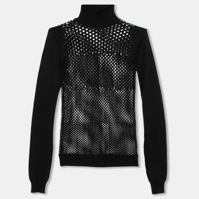 Pre-owned Jean Paul Gaultier Maille Black Patterned Open Knit Long Sleeve Sweater S