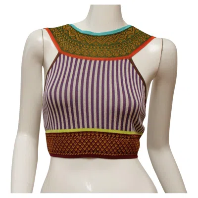 Pre-owned Jean Paul Gaultier Maille Colorful Print Blocked Sleeveless Crop Top In Gray