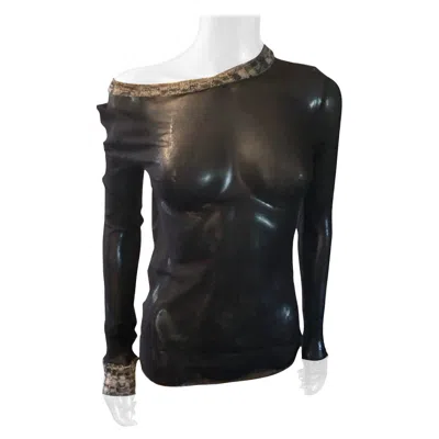Pre-owned Jean Paul Gaultier Maille Femme Mesh T-shirt With Hand Knit Trim Size Medium In Black