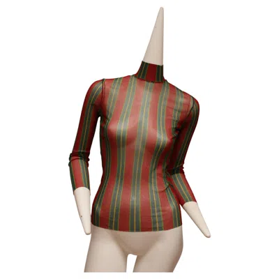 Pre-owned Jean Paul Gaultier Maille, Green, Red And Yellow Vertical Striped Mock Neck Top