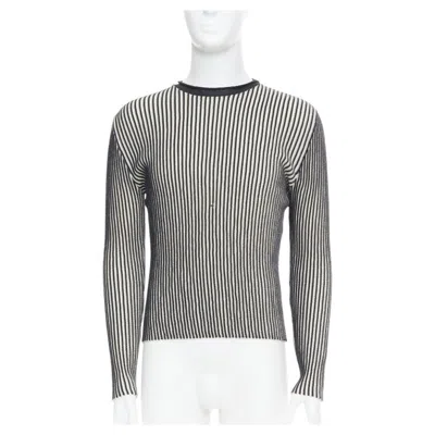 Pre-owned Jean Paul Gaultier Maille Homme 100% Virgin Wool White Navy Ribbed Top M