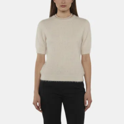 Pre-owned Jean Paul Gaultier Maille Jean Paul Gaultier Cream Knit Short Sleeves Fuzzy Sweater L In White