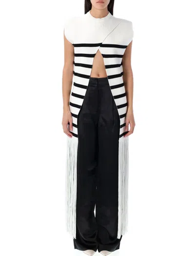 Jean Paul Gaultier Ribbed Cotton Top Fringe Detail In White