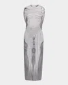 Jean Paul Gaultier Mariniere Body Morphing Layered Mesh Maxi Dress In 0100-whiteblack