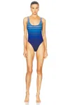 Jean Paul Gaultier Striped Pattern Scoop Neckline Swimsuit In Black  Navy  & Light Blue