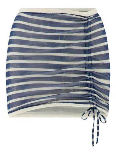 Jean Paul Gaultier Marinière Print Gathered Mini Skirt In Multi