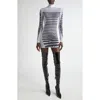 Jean Paul Gaultier Marinière Print Long Sleeve Body-con Layered Mesh Minidress In White/ Navy/ Black