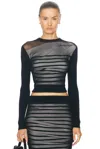 Jean Paul Gaultier "striped Mesh Sailor Shirt In Navy  White  & Black