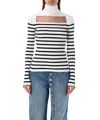 Jean Paul Gaultier Ribbed Mariniere Pullover With Transparent Window Detail In White