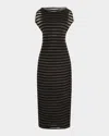 Jean Paul Gaultier Nylon Long Dress With Viscose Mariniere Stripes In Black In Black