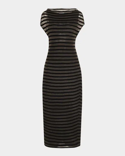 Jean Paul Gaultier Mariniere Striped Cap-sleeve Nylon Maxi Dress In Black