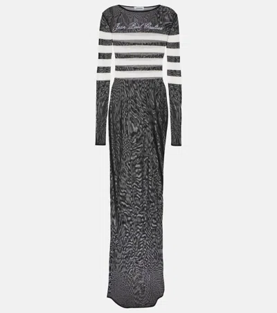 Jean Paul Gaultier Marinière Striped Mesh Maxi Dress In Black