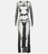 Jean Paul Gaultier Long Mesh Dress 'body Lace Marinière In Black/grey/white
