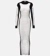 Jean Paul Gaultier Mix Mesh And Knit Long Sleeves Dress Printed Mariniere In White