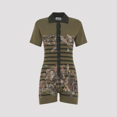 Jean Paul Gaultier Polo Neck Overall Mariniere Grape In Green