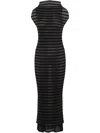 Jean Paul Gaultier Nylon Long Dress With Viscose Mariniere Stripes In Black
