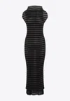 Jean Paul Gaultier Nylon Long Dress With Viscose Mariniere Stripes In Black In Black