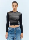 Jean Paul Gaultier Ribbed Mariniere Mesh-layer Crewneck Sweater In Black