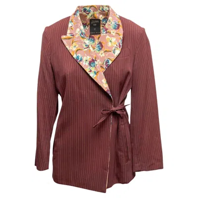 Pre-owned Jean Paul Gaultier Maroon & Multicolor  Femme Pinstriped Tie Closure Blazer Size In Red