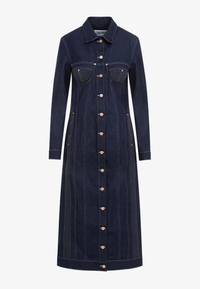 Jean Paul Gaultier Navy Blue Denim Trompe-lil Coat