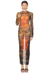 Jean Paul Gaultier Médallion Printed Mesh Maxi Dress In Multi