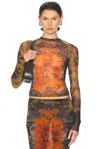 Jean Paul Gaultier Women Medaillon Print Mesh Long Sleeves Top