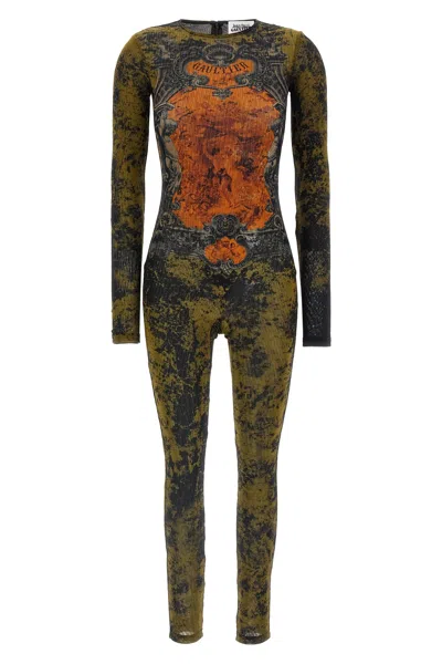 Jean Paul Gaultier Medallion Print Crew Neck Bodysuit In Green
