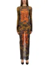 Jean Paul Gaultier Graphic Print Full-length Dress With Long Sleeves In Green