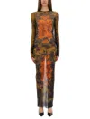 Jean Paul Gaultier Graphic Print Full-length Dress With Long Sleeves In Green