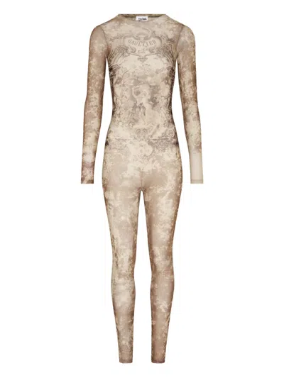 Jean Paul Gaultier Médaillon Mesh Jumpsuit In Gray