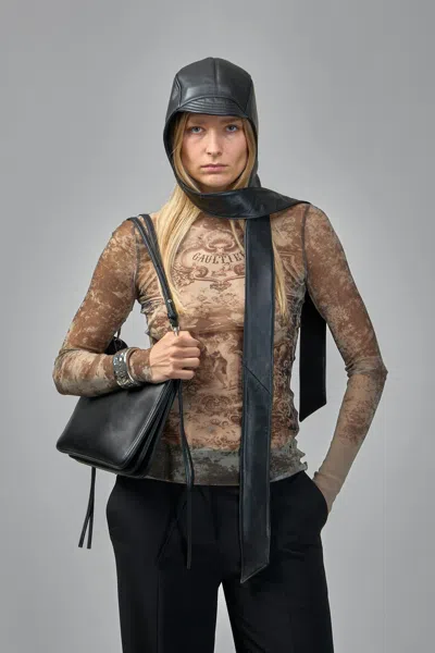 Jean Paul Gaultier Médaillon Mesh Long Sleeve Top In Brown