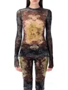 Jean Paul Gaultier Graphic Print Long Sleeve Fitted Top In Brown