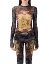 Jean Paul Gaultier Graphic Print Long Sleeve Fitted Top In Multi