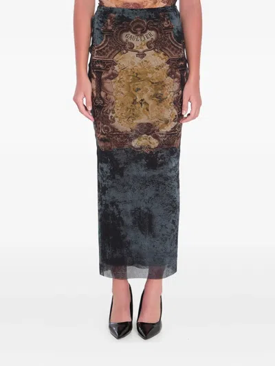 Jean Paul Gaultier Medallion Mesh Long Skirt In Multi