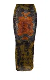 Jean Paul Gaultier Medaillon Print Mesh Long Skirt In Green