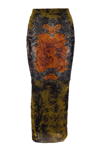 JEAN PAUL GAULTIER MEDAILLON PRINT MESH LONG SKIRT