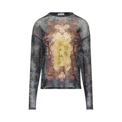 Pre-owned Jean Paul Gaultier Médaillon Printed Mesh Oversized Crewneck Top 'black' | Men's Size L