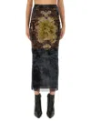 Jean Paul Gaultier Graphic Print Fitted Tulle Skirt In Multi