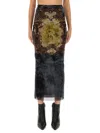 Jean Paul Gaultier Graphic Print Fitted Tulle Skirt In Multi
