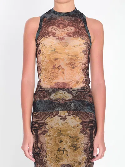 Jean Paul Gaultier Maxi Top With Medallion Print Design In Brown