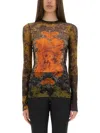 Jean Paul Gaultier Graphic Print Sheer Fabric Tops In Multi