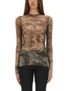 Jean Paul Gaultier Sheer Medallion Print Slim Fit Top In Brown