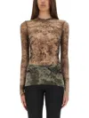 Jean Paul Gaultier Sheer Medallion Print Slim Fit Top In Brown