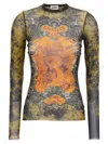 Jean Paul Gaultier Women Medaillon Print Mesh Long Sleeves Top In Brown