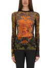 Jean Paul Gaultier Women Medaillon Print Mesh Long Sleeves Top In Multi