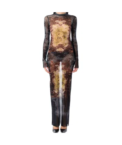 JEAN PAUL GAULTIER MEDALLION MESH LONG SKIRT