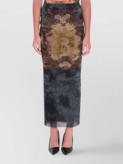 JEAN PAUL GAULTIER MEDALLION PRINT HIGH WAIST MAXI SKIRT