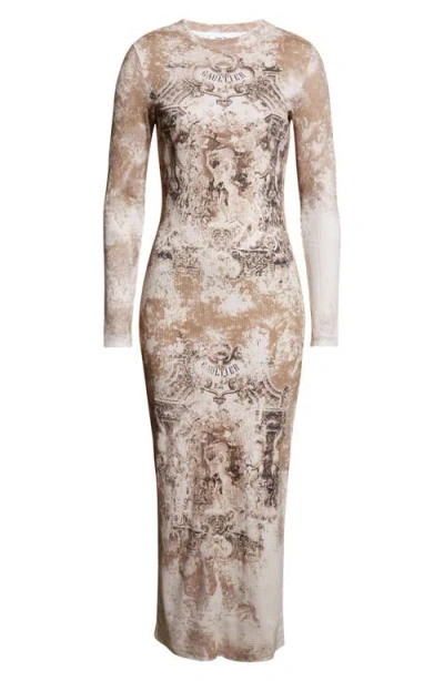 JEAN PAUL GAULTIER JEAN PAUL GAULTIER MEDALLION PRINT LONG SLEEVE MESH BODY-CON DRESS