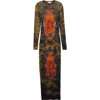 Jean Paul Gaultier Medallion Print Long Sleeve Mesh Body-con Dress In Multi